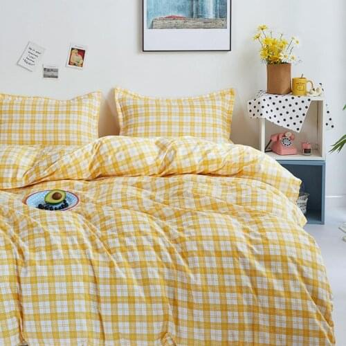 Japanese Bedding set220x240 Duvet Cover With Pillowcase, 200x200 Quilt Covers ,Yellow Plaid Blanket Cover,king Size Bed Set