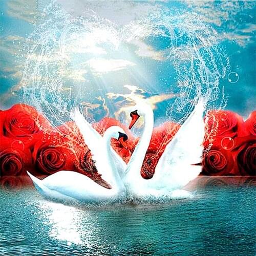 Full Square/round Diamond Painting 5D Lovers Diamond Embroidery Swan Art Handmade Mosaic wedding Decoration BY112