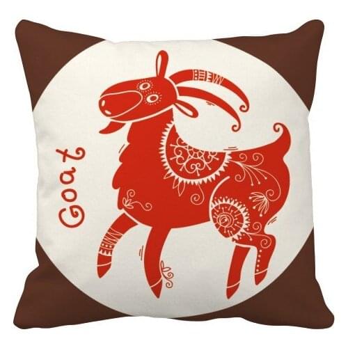 Year Of Sheep Animal China Zodiac Red Throw Pillow Square Cover