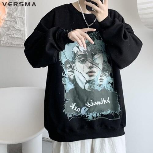 VERSMA Korean Ulzzang Trendy Graffiti Print Oversize Hoodie Men American Vintage Hip Hop Long Sleeve Sweatshirt Men Dropshipping
