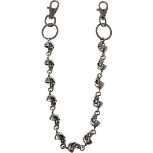 Men Gothic Jeans Metal Vintage Skull Head Chain Punk Skeleton Pants Trousers Biker Belt Wallet Chain Hip Hop Jewelry