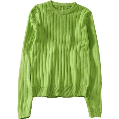 Autumn slim vertical stripes round neck knit all-match solid color sweater