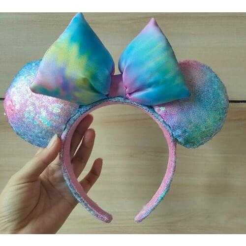 Parks Minnie Mouse Pastel Rainbow TieDye Sequin Ears Ear Headband