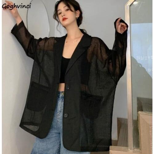 Summer Thin Blazers Women Loose Large Size Fashion Korean Minimalist Sun Protection Outwear Teens Vintage Simple Solid New Ins
