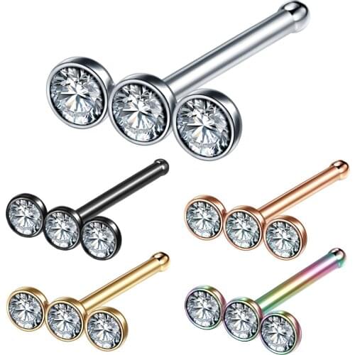 1Pc 316L Stainless Steel Nose Piercing CZ Crystal Nose Rings Screw Zircon Nostril Piercing Body Jewelry 20G