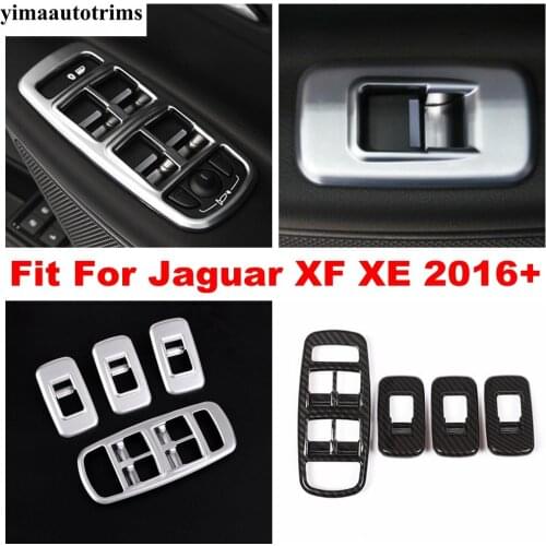 Car Door Window Armrest Switch Button Panel Cover Trim ABS Decor Carbon Fiber Style / Matte Interior For Jaguar XF XE 2016 -2019