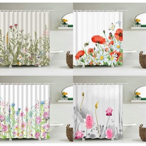 180X200CM Retro Flower Plant Shower Curtain,Waterproof European Print Bath Curtain Polyester Bathroom Home With Hooks