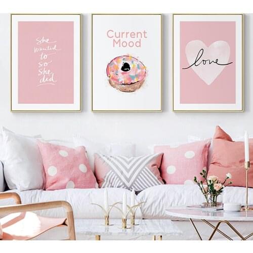 Pink Dessert Love Cactus Cartoon Picture Wall Art Poster Girl Room Canvas Paintings For Nursery Decorative Prints Wall Posters