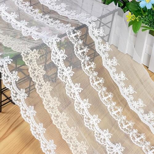 Mesh Lace Trim 15 Yard Ivory Apricot Gauze Tulle Cotton Embroidery Ribbon Edge Dress Clothes Fabric 5-8cm Wide M4F334