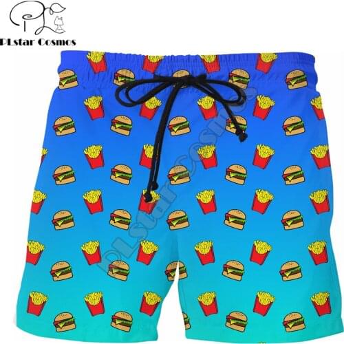 PLstar Cosmos 2019 New summer vibes shorts Burger and Fries Blue Ombre 3D Printed Male/Female Harajuku Casual Shorts