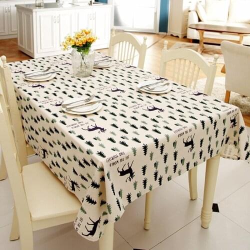 Elk and Chiristmas Tree Print Cotton Linen Tablecloth European Style Cover Washable Geometric Table Cloth