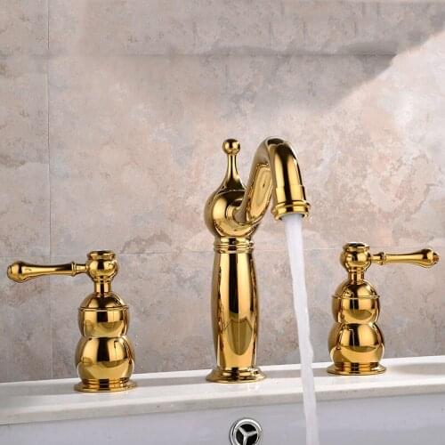 Bathroom all-copper double-hole basin hot and cold water faucet three-piece double-handle split three-hole washbasin washbasin