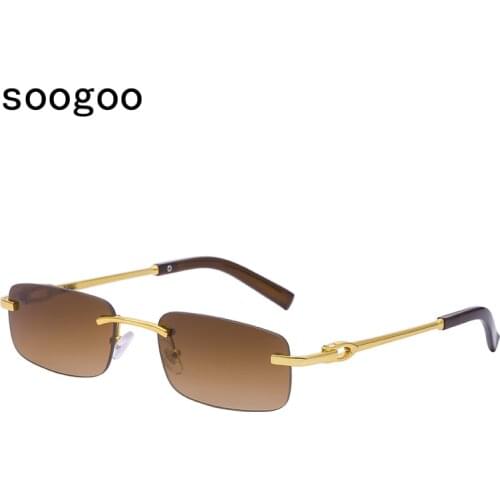 Rimless Rectangle Sunglasses Men 2021 Luxury Brand Designer Small Frame Retro Sun Glasses For Women Trendy Vintage Sunglass