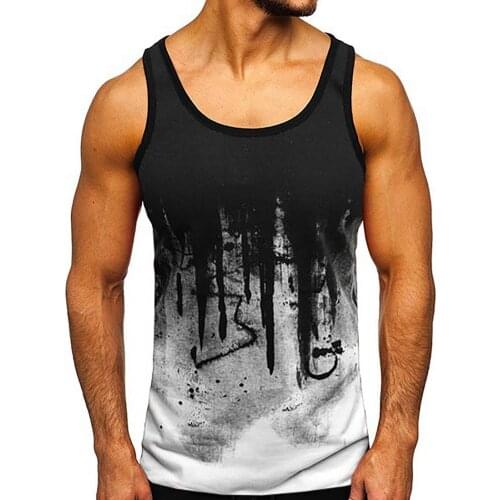 Gym Men Bodybuilding 3D Digital Print Sleeveless Single Tank-Top Muscle Stringer Athletic Fitness Vest Tops Summer Clothes