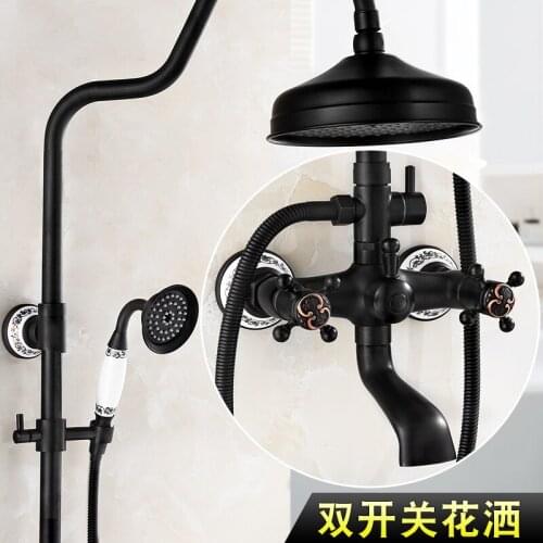 Bathroom Black Oil Paint Solid Brass Bathtub Shower Set Wall Mounted 8" Rainfall Shower Mixer Tap Faucet 3-functions Mixer Valve