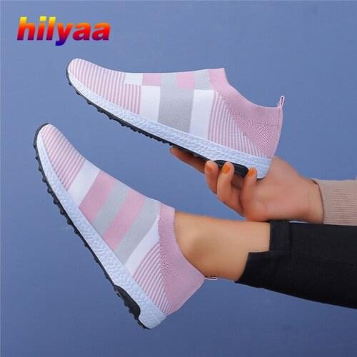 Spring Woman Sneakers Flats Knitting Breathable Ladies Trainers Slip On Footwear Tenis Feminino Outdoor Running Shoes Women 2020