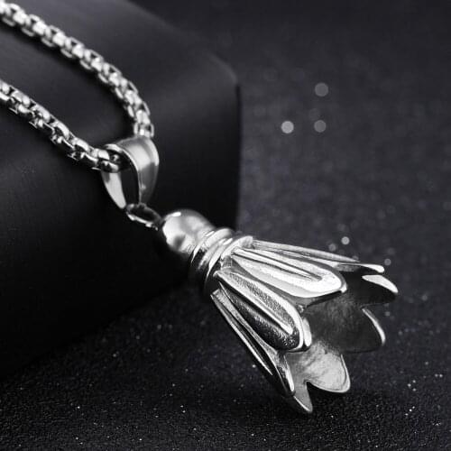High Quality Stainless Steel Silver Color 3D Badminton Shuttlecock Design Pendants Necklaces Mens Womens Gift Free Box Chain 24"