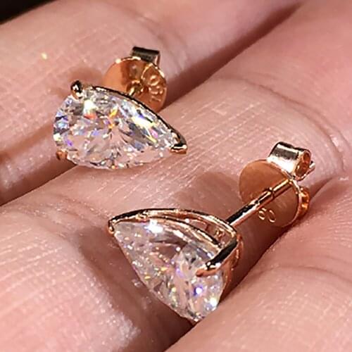 10K Rose Gold Stud Earrings Women 0.5 1 2 3 Carat Water Drop Moissanite Diamond Present Wedding Anniversary Engagement Party