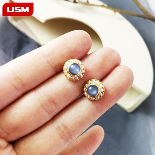 2019 New Baroque Style Vintage Colorful Crystal Stud Earrings For Women Simulated Pearl Pendientes