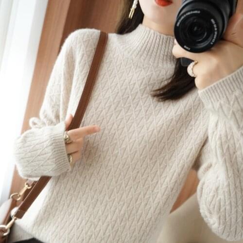 Ladies pullover 2021 winter new casual solid color 100% wool sweater oversized turtleneck cashmere sweater thickened womens top