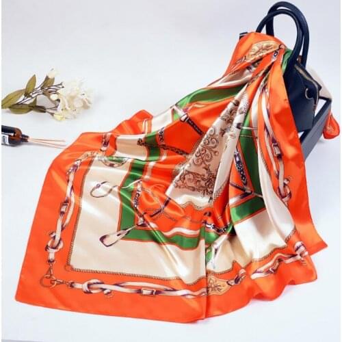 Lady Silk Scarf Shawl Fashion New Brand Chain Paddle Square Scarves Wraps 90*90cm Spring Autumn Muslim Head Scarf