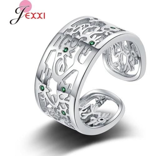 Silver Adjustable Hollow Ring 100% 925 Sterling Silver Fashion Open Size Finger Ring For Women Statement Fine Jewelry Gift