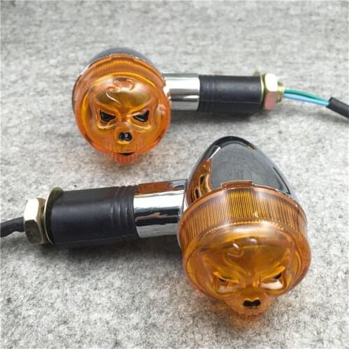 1 Pair Chrome Universal Motorcycle Turn Signal Lamp Skull Lens Light ABS Scooter Flashers For Yamaha Virago V-Star V-MAX Honda