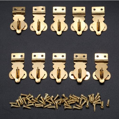10Pcs Brass Antique Jewelry Box Padlock Hasps Locked Wooden Wine Gifts Box Handbag Buckle Latch Clasp Furniture Hardware 27*19mm