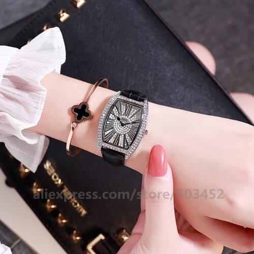 100pcs/Lot Luxury Rhinestone Women Watches Romantic Fashion Diamond Tonneau Leather Wrist Watch Designer Clock Lady Montre Femme