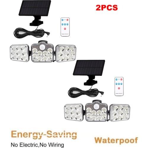 2pcs 138 led remote seperable Wireless Solar Powered Wall Light 3 Heads Rotating PIR Motion Sensor Lamp Outdoor Courtyard Garden