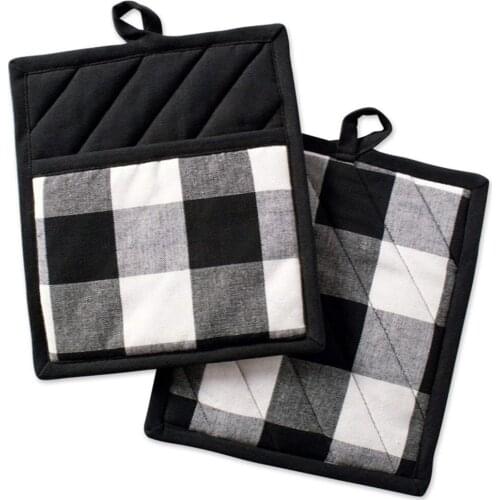 2PCS Buffalo Check Pot Holders Cotton Potholders Buffalo Plaid Cloth Gloves Pocket Set Kitchen Collection Check Plaid Gift Set