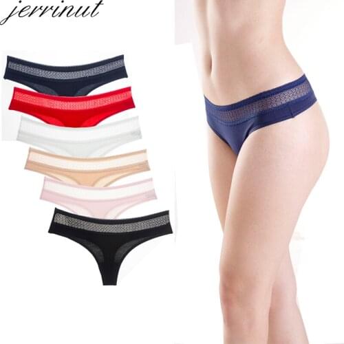 JERRINUT 3pcs Women Seamless Panties Sexy Lace Cotton G-String Thong Woman Underwear Panties Briefs Low-Rise Hollow Thong