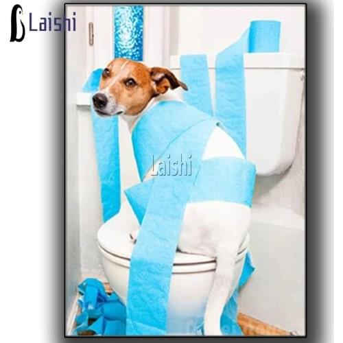 5D Diamond Embroidery Toilet Paper Jack Russell Pattern DIY Diamond Painting Cross Stitch Picture Mosaic Kit Needlework Decor