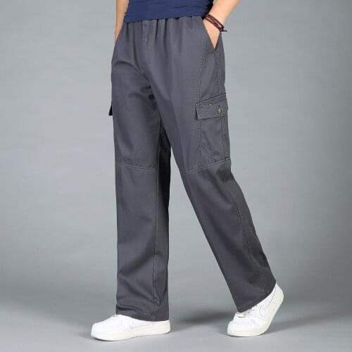 Mens 6 Pocket Straight Fit Twill Pant elastic bands Cotton cargo Work pants Outdoor Big & Tall Relaxed trousers Autumn winter