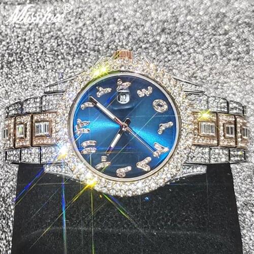 MISSFOX Mens Watch Iced Out Diamond Luxury Top Brand Design Diver Watches For Man Waterproof relogio masculino Jewelry Clocks