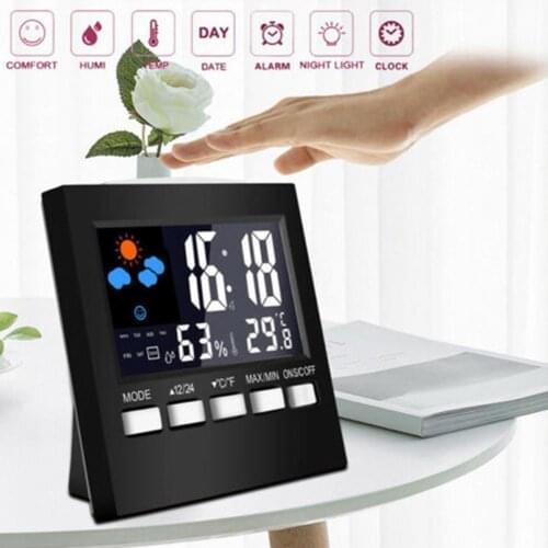 Weather Clock Digital Color Screen Humidity Clock Wireless Thermometer Calendar LCD Station Alarm Clock Bedroom Dormitory Decor