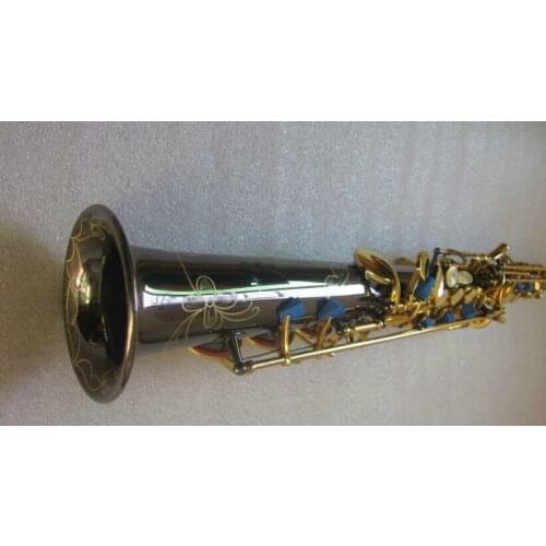 Black Nickel Gold key Straight Soprano Saxophone R54 Bb B Flat Woodwind Instrument Natural Shell Key Carve Pattern with Carrying