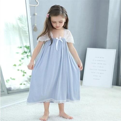 Toddler Nightgown Cotton Lace Bow Girls Nightdress White Sleeveless Girl Night Gown Sweet Kids Pajamas Home Clothes 3-8 Year