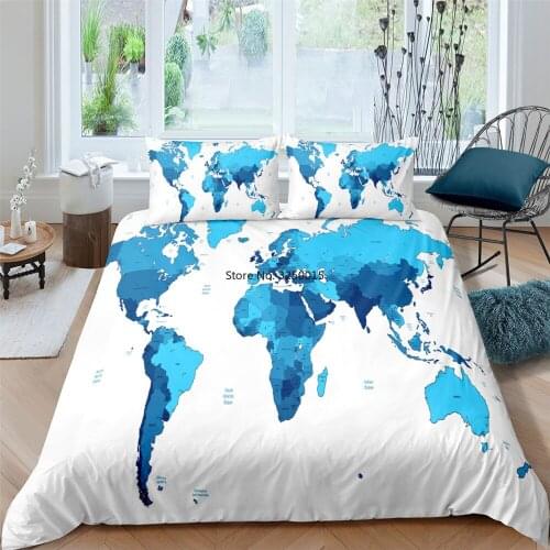 Home Textiles World Map Bedding Set Printed Duvet Cover with Pillow Covers Home Textiles Single Double Full Twin Queen Size