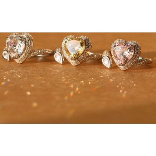 Elegant Fashion Sterling Silver White rhodium Plated Womens Beauty Crystal Wedding Stone Lady Heart Rings Size 6 7 8 Hot Sale