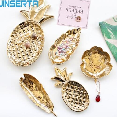 JINSERTA Ceramic Jewelry Display Plate Gold Necklace Ring Earrings Cosmetic Organizer Creative Home Office Sundries Decoration