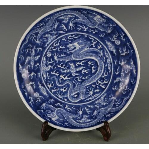 Ceramic Plate Blue And White Dragon Plate Kangxi of Qing Dynasty Year Mark