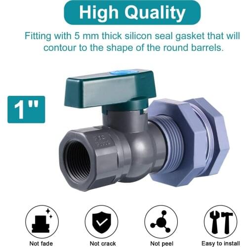 PVC Spigot Rain Barre Faucet Kit Rain Barrel Valve with Bulkhead Fitting Adapter for Water Tanks, Aquariums, Pools (Grey,1Inch)