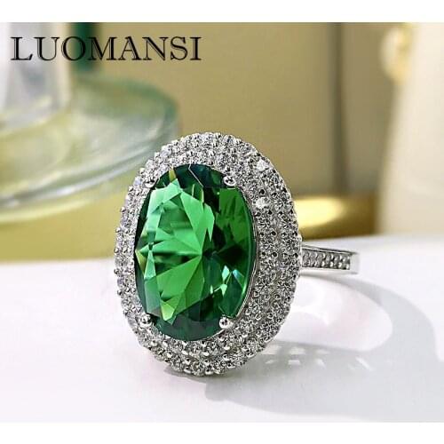 Luomansi Vintage Oval Emerald Big Ring Woman 100%-S925 Sterling Silver Wedding Anniversary Party Jewelry