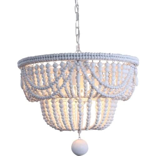 French Country White Wood Bead Chandelier Dining room Bedroom Princess Decorative Kitchen Island hanging light fixture