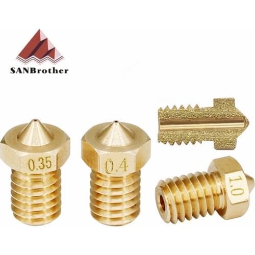 5pcs/lot V5 V6 Nozzle 0.2 0.25 0.3 0.35 0.4mm 0.5 0.6 0.8 1.0mm Part Copper 1.75mm Filament M6 Threaded Brass 3D Printers Parts