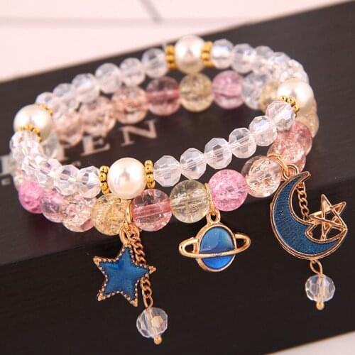 Fashion Crystal Beaded Bracelets & Bangles Luxury Multilayer Star Moon Strand Bracelet Femme Bijoux Charm Pulseras Mujer Jewelry