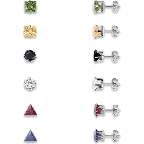 Fashion Jewelry Colorful Crystal Earrings Set Geometry Cubic Zircon Stud Earrings Kit Women Mix Ear Studs 6 Pairs/ Lot YWGL9172