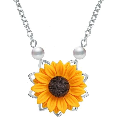 2020 New Fashion SunFlower Pearl Necklace Pendant For Women Jewelry Choker Necklaces Wedding Jewelry collier femme Girls