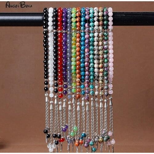 Wholesale 8mm/33 Original Muslim Prayer Beads Rosary Natural Agates Stone Luxury Charm Bracelet for Women Islamic Jewelry